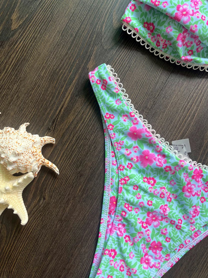 Swimweaar - Floral Flowers Bandeau High Leg Cut Bikini Women Swimwear Female Swimsuit Two-pieces Bikini set Bather Bathing Suit Swim