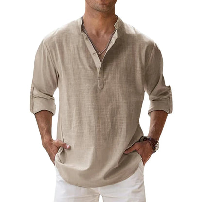 Men Shirts - New Cotton Linen Shirts for Men Casual Shirts Lightweight Long Sleeve Henley Beach Shirts Hawaiian T Shirts for Men