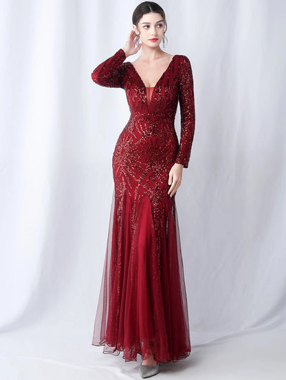 Sequin Dresses - Sexy backless maxi sequin summer dress women 2024 elegant luxury mesh wedding party dress long sleeve evening dresses vestidos