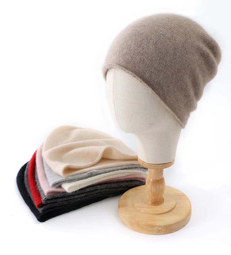 Hats - Unisex 100 Cashmere Hats Outdoor Casual Keep Warm Solid Color Cashmere Knitted Beanie Hat Women /Men Hedging Caps