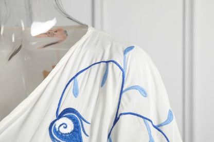 Kaftans - Jastie Embroidered Women Maxi Dress V-Neck Batwing Sleeve Loose Oversize Summer Dresses Drawstring Waist Boho Beach Vestidos