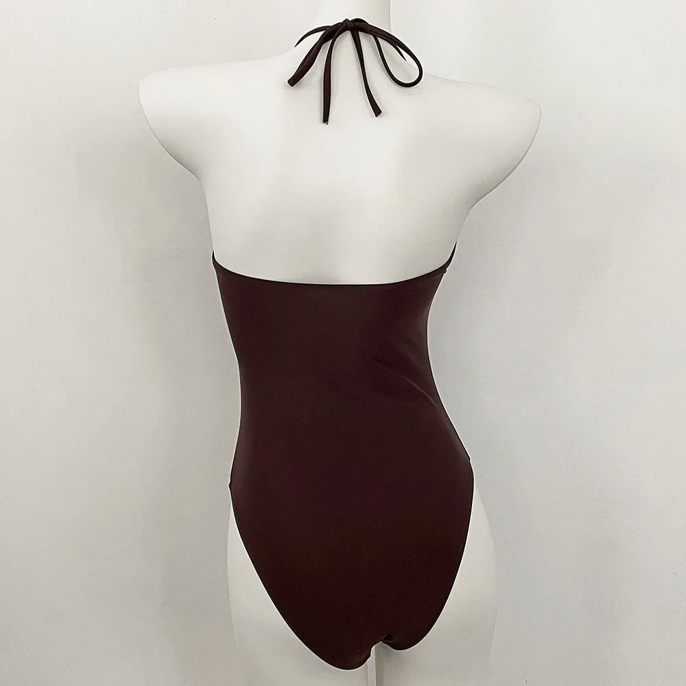 Swimsuits - 2 Colors Sexy Metal Rings Cut Out Women Swimwear One Piece Swimsuit Female Bandeau High Leg Cut Bather Bathing Suit Swim