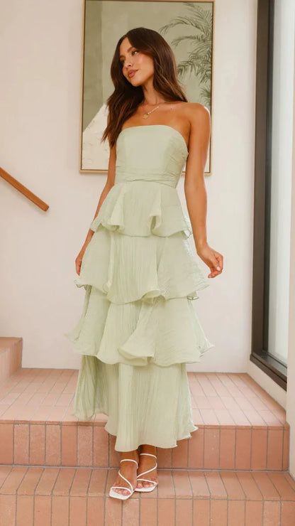 Elegant Dresses - Women's Elegant Tube Top Party Cake Dress Sexy Backless Fashion Solid Color Multi-layered Hem Banquet Dresses Vacation Vestidos