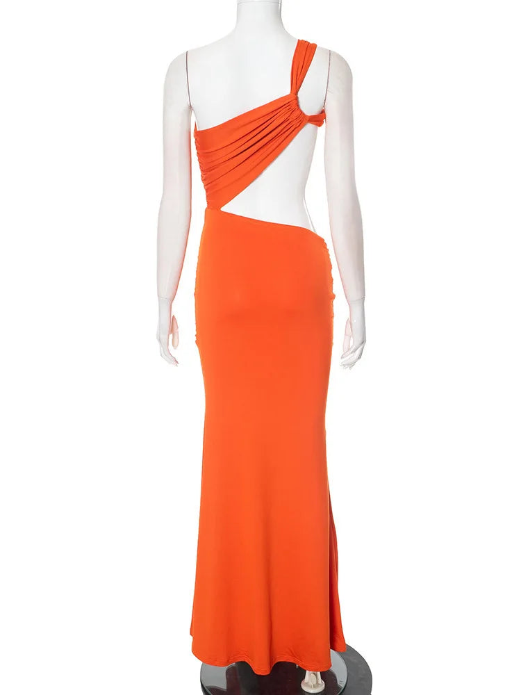 Elegant Dresses - Sexy Sleeveless Hollow Out Irregular Side Ribbon Pleated Long Dress For Women High Waist Elegant Sexy Club Party Dress