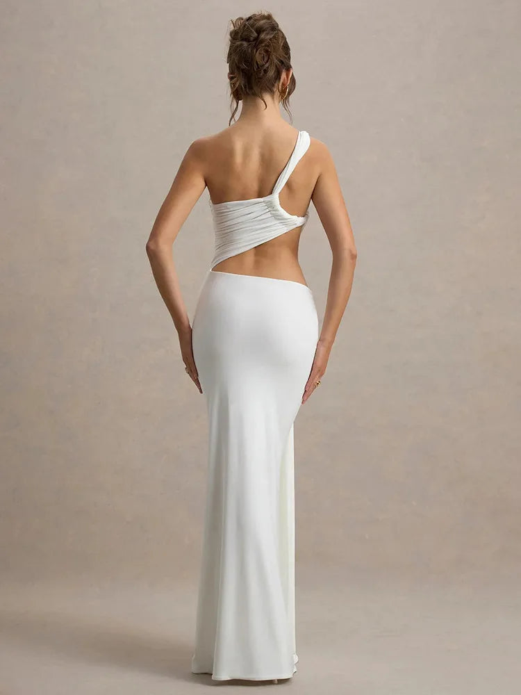 Elegant Dresses - Sexy Sleeveless Hollow Out Irregular Side Ribbon Pleated Long Dress For Women High Waist Elegant Sexy Club Party Dress