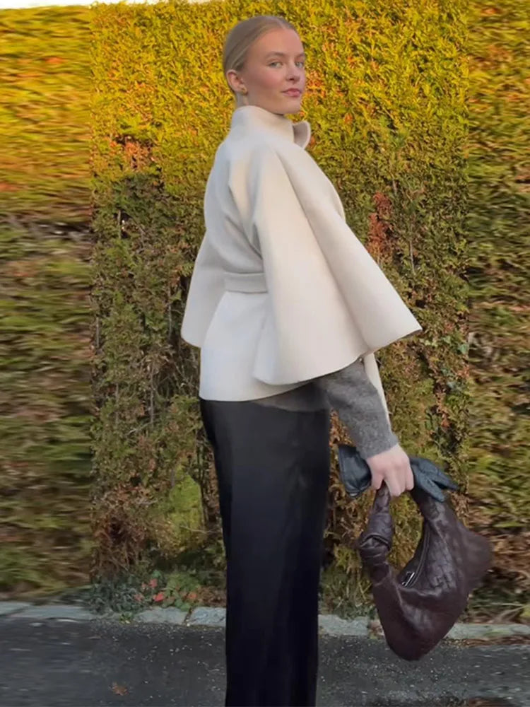 Coats - Elegant Stand Women's Coat Solid Long Sleeve Button Belted Lace-Up Cardigan Jacket 2025 Autumn Winter Outerwear Female Tops