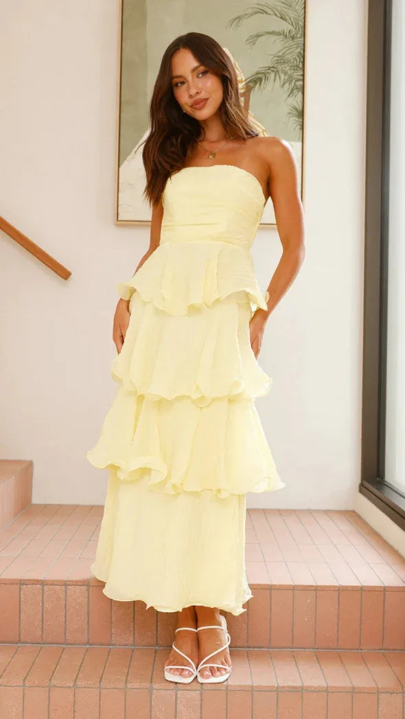 Elegant Dresses - Women's Elegant Tube Top Party Cake Dress Sexy Backless Fashion Solid Color Multi-layered Hem Banquet Dresses Vacation Vestidos