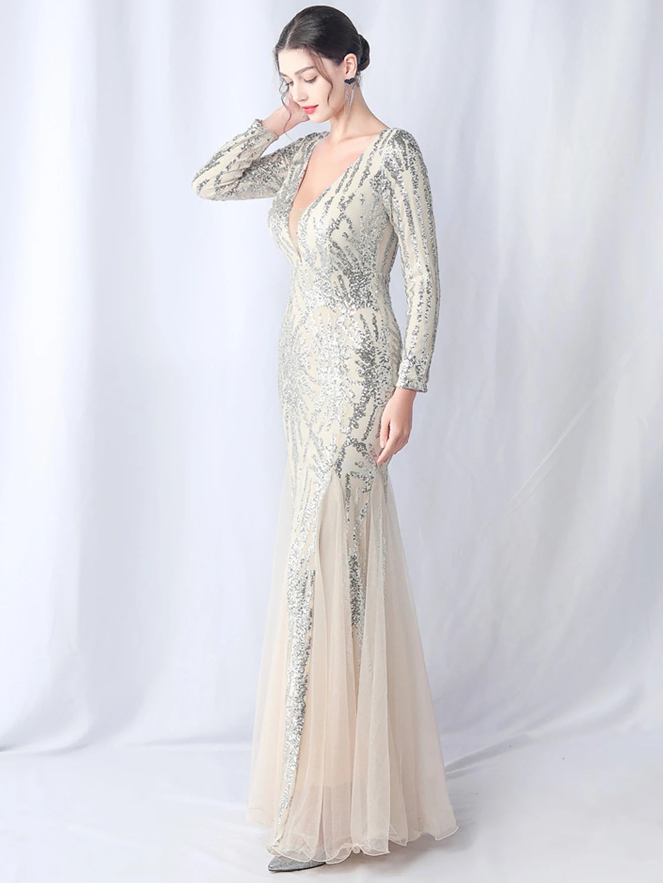 Sequin Dresses - Sexy backless maxi sequin summer dress women 2024 elegant luxury mesh wedding party dress long sleeve evening dresses vestidos