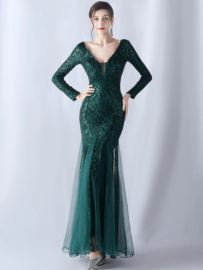 Sequin Dresses - Sexy backless maxi sequin summer dress women 2024 elegant luxury mesh wedding party dress long sleeve evening dresses vestidos