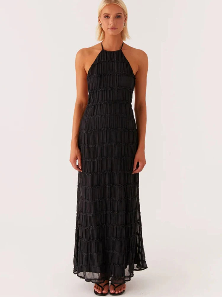 Party Dresses - Mozision Halter Backless Sexy Maxi Dress For Women Spring Summer New Lace-up Sleeveless Pleated Beach Holiday Long Dress Elegant