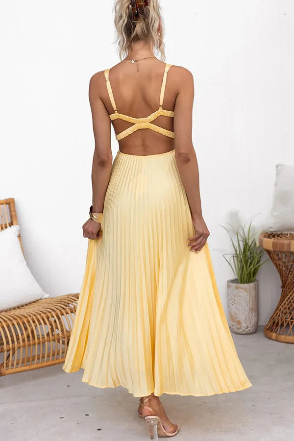Elegant Dresses - Summer Fashion New Style Women's Elegant Strap Fold Style Loose Solid Color Vacation Style Banquet Style Women's Long Dress