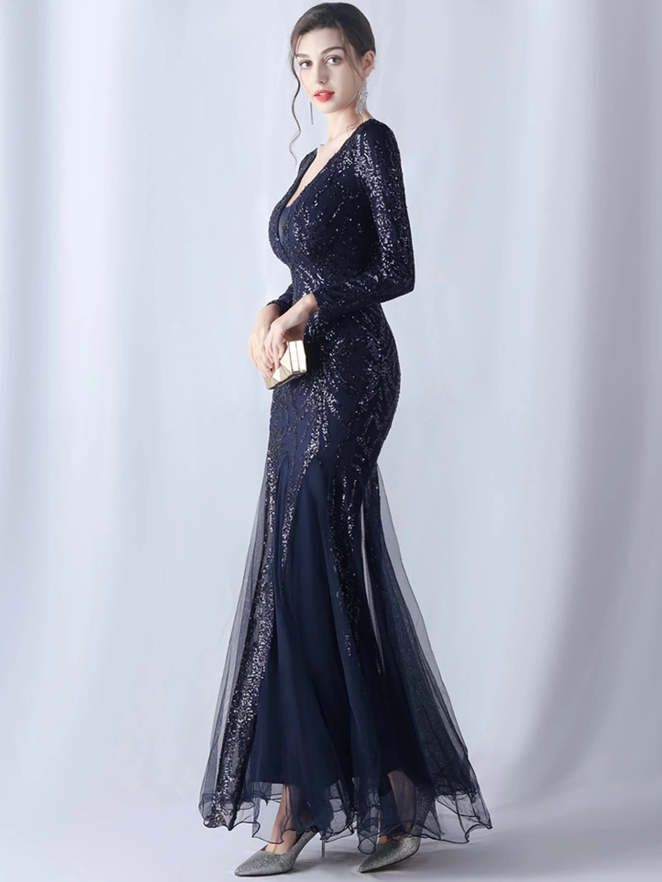 Sequin Dresses - Sexy backless maxi sequin summer dress women 2024 elegant luxury mesh wedding party dress long sleeve evening dresses vestidos