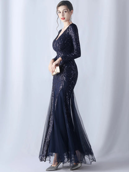Sequin Dresses - Sexy backless maxi sequin summer dress women 2024 elegant luxury mesh wedding party dress long sleeve evening dresses vestidos