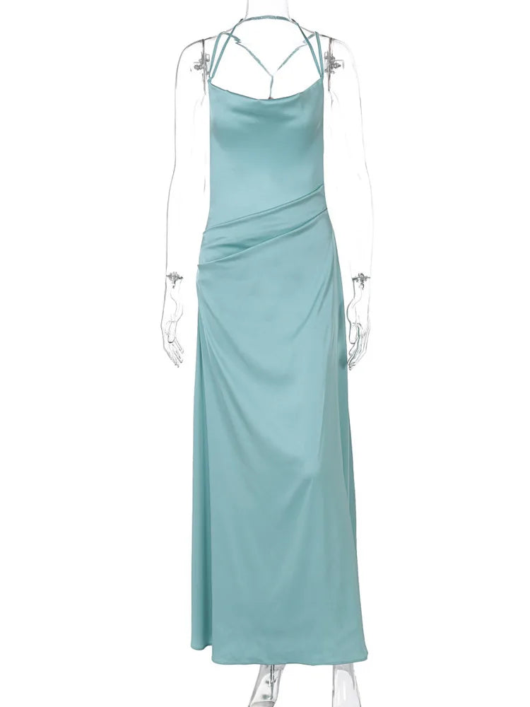 Elegant Dresses - Spaghetti Strap Backless Sexy Maxi Dress Women Gown Fashion Solid Sleeveless Bodycon Evening Club Long Dress Elegant