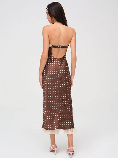 Strapless Dresses - Lace Strapless Backless Sexy Midi Dress For Women Fashion Off-shoulder Sleeveless Bodycon Polka Dot Dress Elegant
