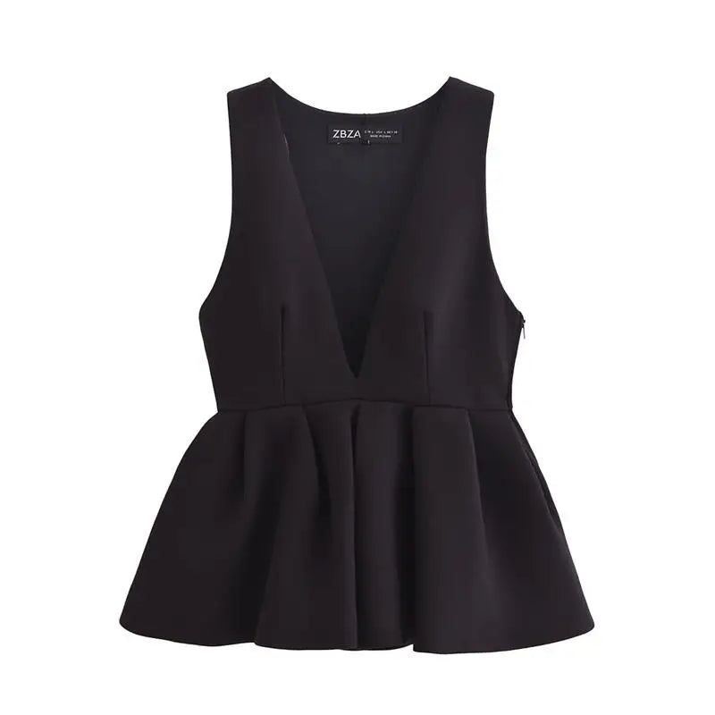 Peplum Tops - Elegant Women's Tops Tank Autumn 2024 Chic V-neck Party Tank Tops Women's Street Fashion Youth Joker Tops