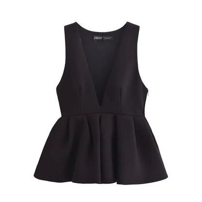 Peplum Tops - Elegant Women's Tops Tank Autumn 2024 Chic V-neck Party Tank Tops Women's Street Fashion Youth Joker Tops