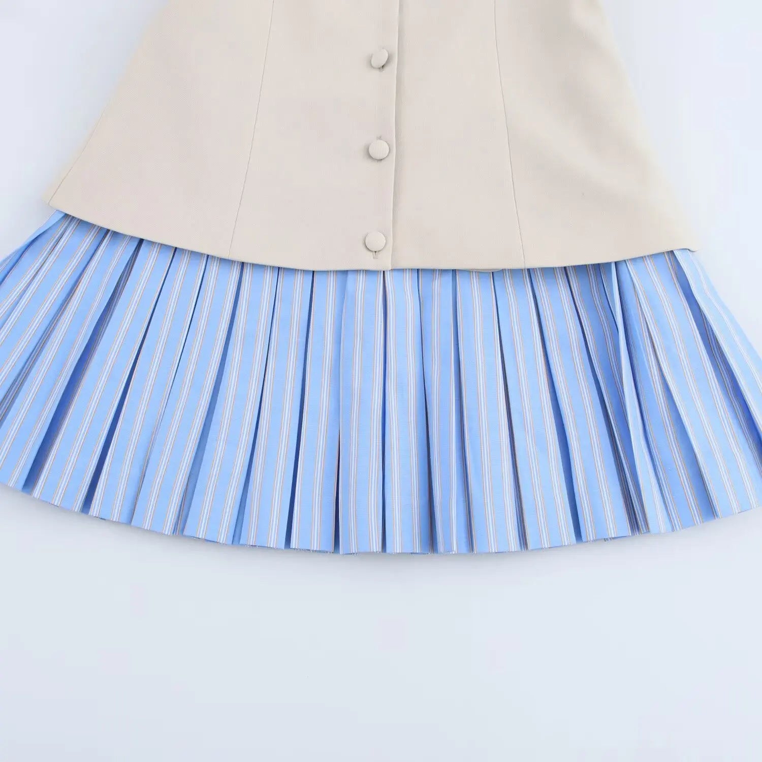 Cami Dresses - Women Stripe Splicing Short Dress Summer Sexy Sleeveless Party Mini Dress Female Single-Breasted Slim Pleated Sling Dress