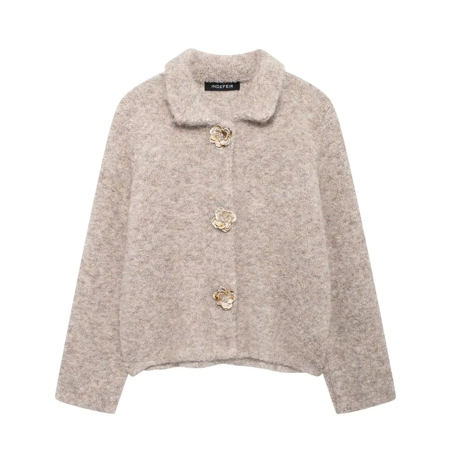 Cardigans - Women Autumn Flowers Shape Single Breasted Lapel Long Sleeve Knitted Top Fashion Female Chic Casual Slim Sweater Cardigan