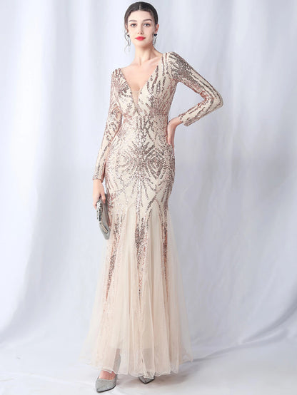Sequin Dresses - Sexy backless maxi sequin summer dress women 2024 elegant luxury mesh wedding party dress long sleeve evening dresses vestidos
