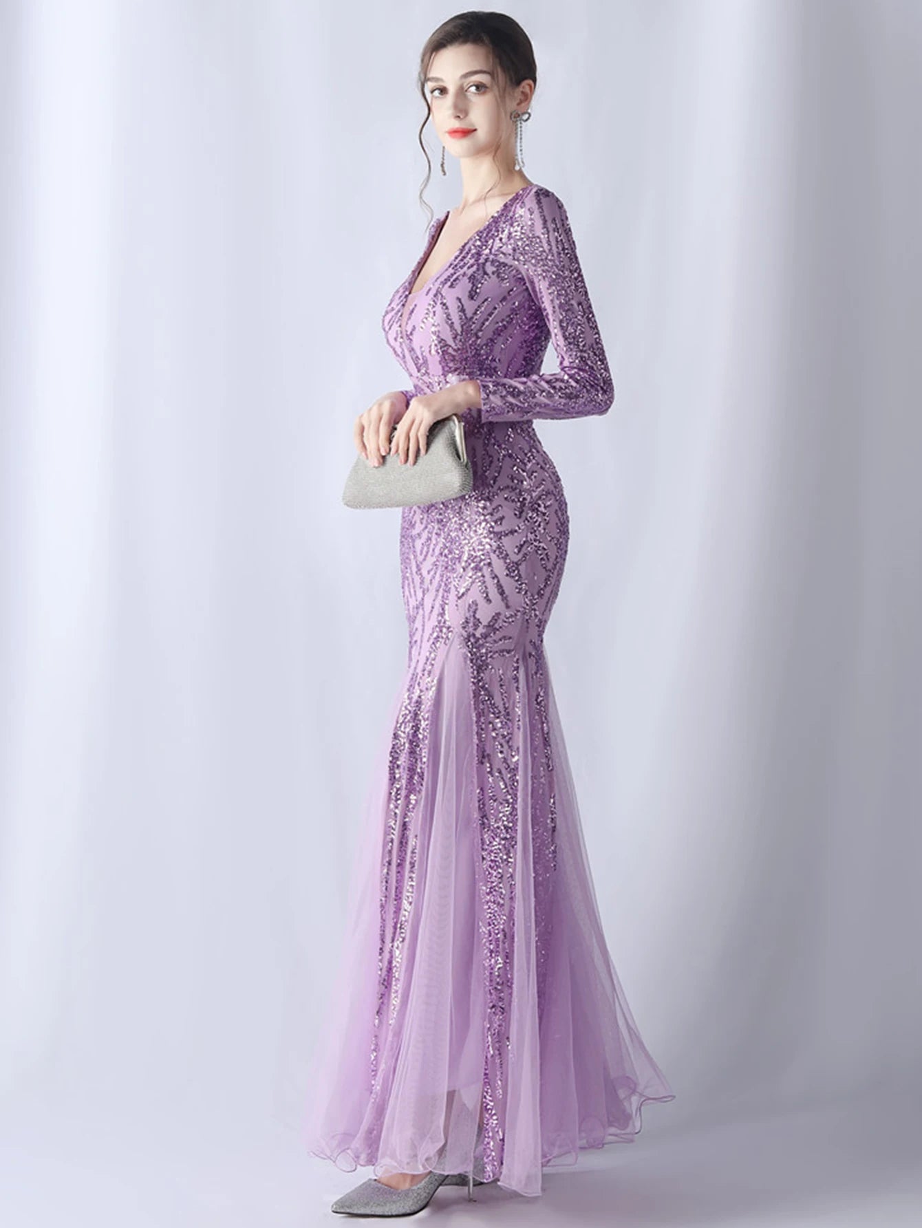 Sequin Dresses - Sexy backless maxi sequin summer dress women 2024 elegant luxury mesh wedding party dress long sleeve evening dresses vestidos
