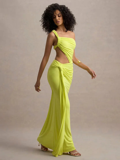 Elegant Dresses - Sexy Sleeveless Hollow Out Irregular Side Ribbon Pleated Long Dress For Women High Waist Elegant Sexy Club Party Dress