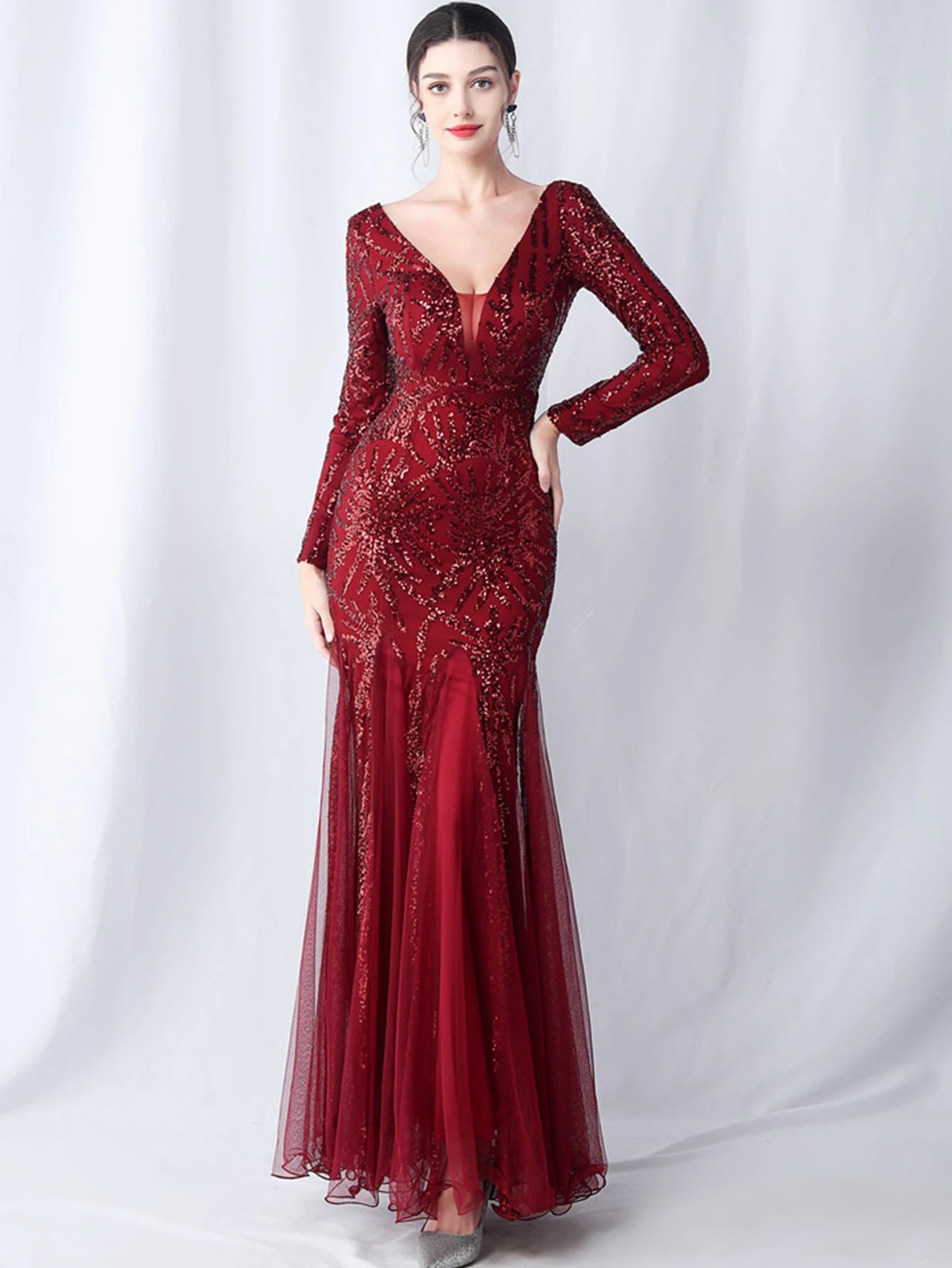 Sequin Dresses - Sexy backless maxi sequin summer dress women 2024 elegant luxury mesh wedding party dress long sleeve evening dresses vestidos