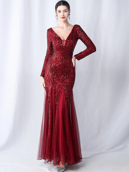 Sequin Dresses - Sexy backless maxi sequin summer dress women 2024 elegant luxury mesh wedding party dress long sleeve evening dresses vestidos