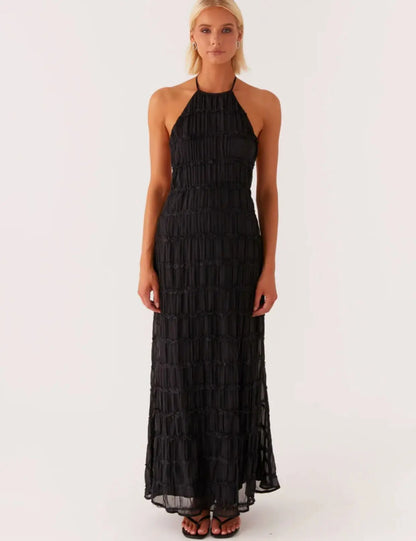 Party Dresses - Mozision Halter Backless Sexy Maxi Dress For Women Spring Summer New Lace-up Sleeveless Pleated Beach Holiday Long Dress Elegant