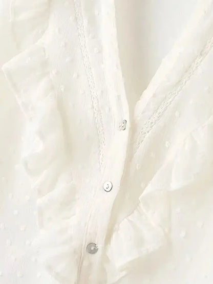 Blouses - 2025 Spring Summer Women French Fashion Chiffon Shirts Ruffle Design Single-breasted Vintage Blouses
