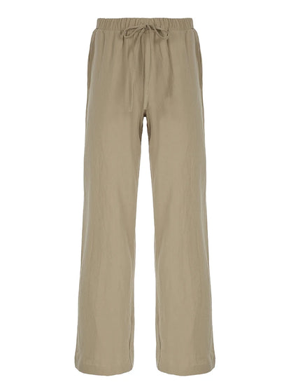 Pants - Sweetown Solid Loose Casual Boho Straight Leg Pants For Women Simple Lazy Comfortable Summer Vacation Trousers
