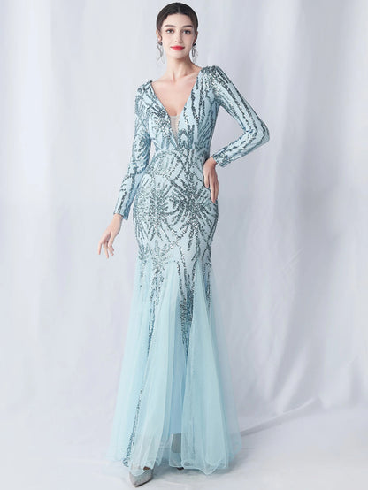 Sequin Dresses - Sexy backless maxi sequin summer dress women 2024 elegant luxury mesh wedding party dress long sleeve evening dresses vestidos