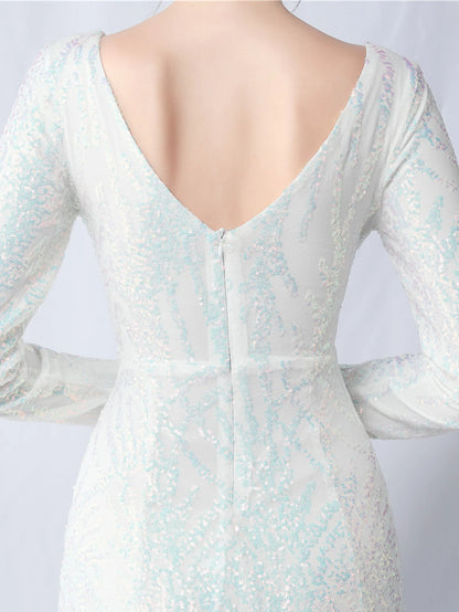Sequin Dresses - Sexy backless maxi sequin summer dress women 2024 elegant luxury mesh wedding party dress long sleeve evening dresses vestidos