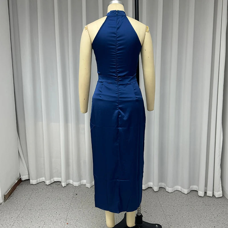 Skirts set - Piece Set Women Summer Elegant Fashion Solid Round Neck Sleeveless Top A Line Twisted Pleated Slit Slim Long Skirts Set