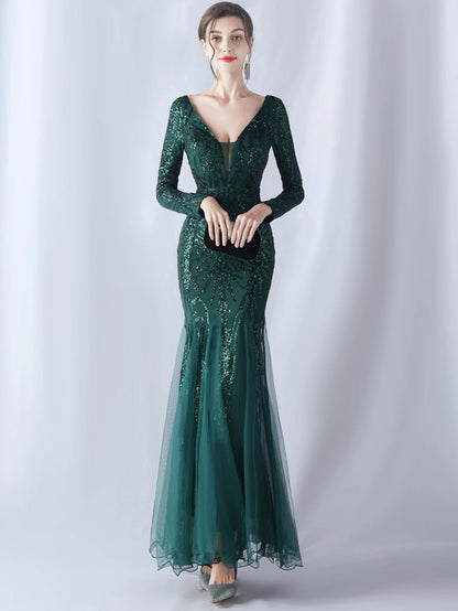 Sequin Dresses - Sexy backless maxi sequin summer dress women 2024 elegant luxury mesh wedding party dress long sleeve evening dresses vestidos