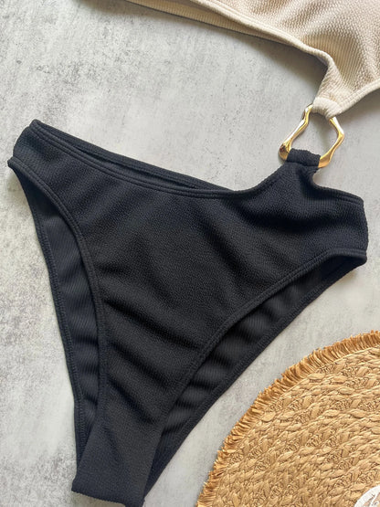 Swimwear - New Splicing Asymmetric One Shoulder One Piece Swimsuit Women Swimwear Female Metal Ring High Cut Bather Bathing Suit Swim
