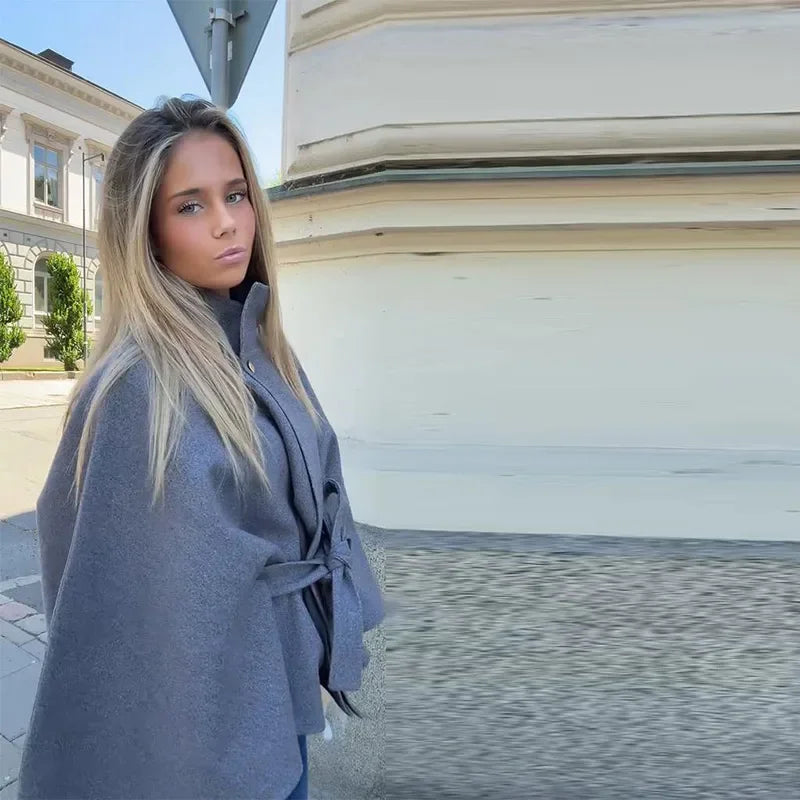 Coats - Elegant Stand Women's Coat Solid Long Sleeve Button Belted Lace-Up Cardigan Jacket 2025 Autumn Winter Outerwear Female Tops