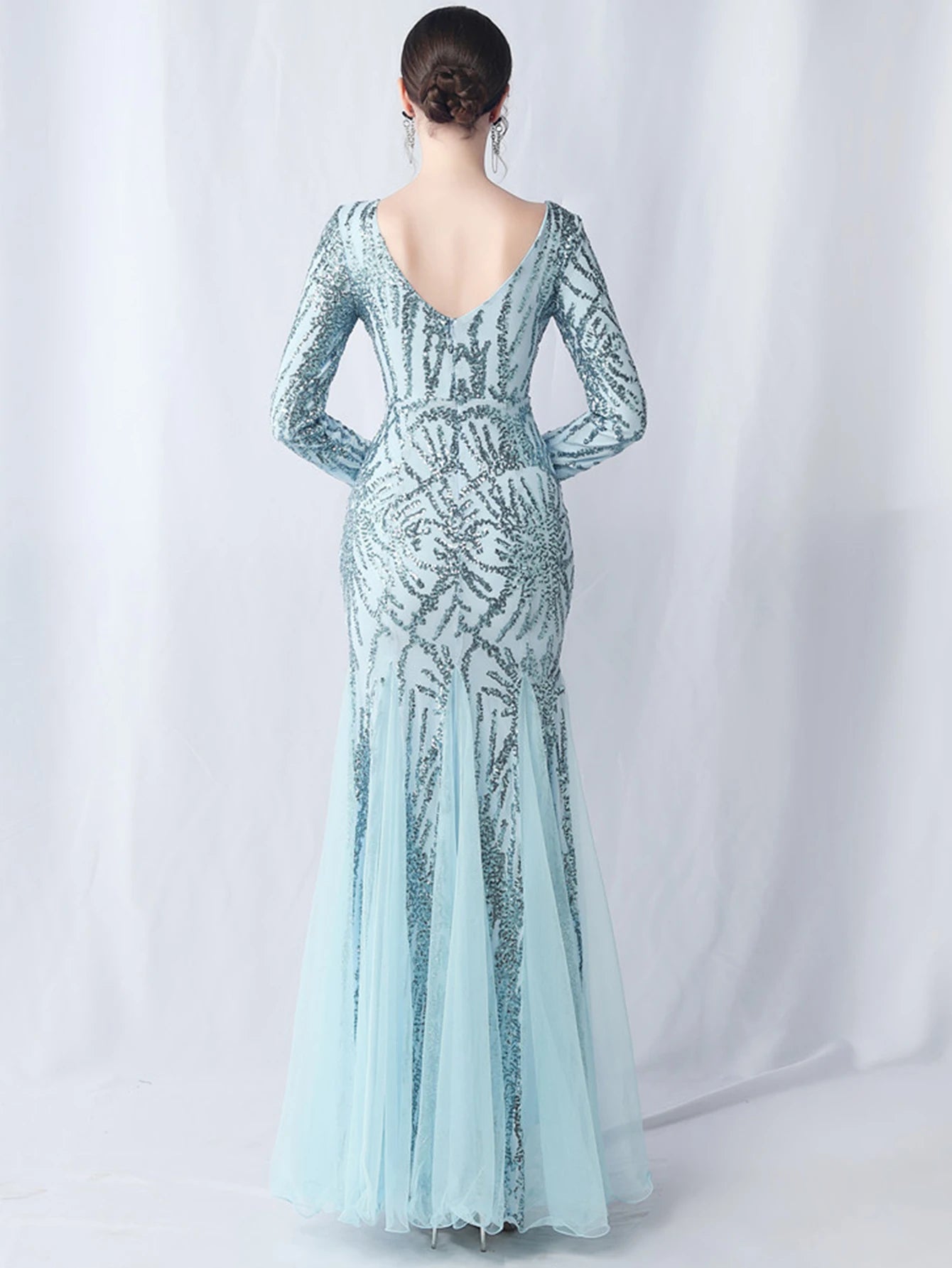 Sequin Dresses - Sexy backless maxi sequin summer dress women 2024 elegant luxury mesh wedding party dress long sleeve evening dresses vestidos