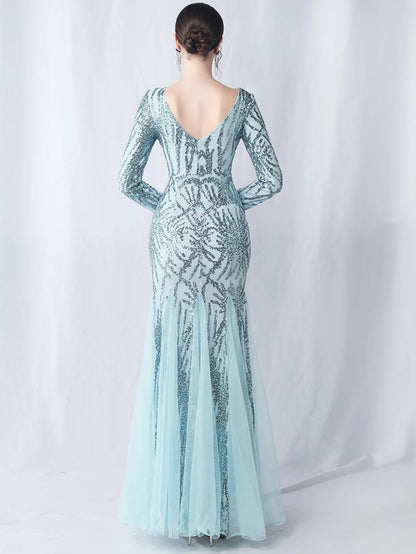 Sequin Dresses - Sexy backless maxi sequin summer dress women 2024 elegant luxury mesh wedding party dress long sleeve evening dresses vestidos
