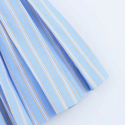 Cami Dresses - Women Stripe Splicing Short Dress Summer Sexy Sleeveless Party Mini Dress Female Single-Breasted Slim Pleated Sling Dress