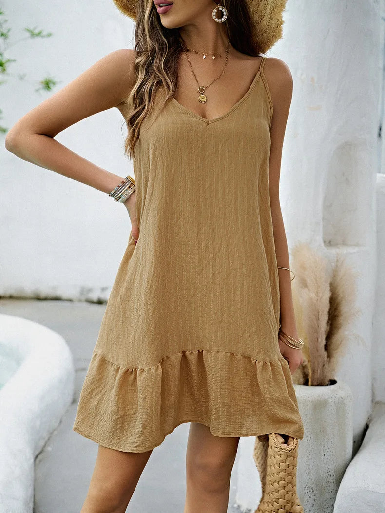 Cami Dresses - Summer Dresses For Women Casual Solid Color Popular Sexy Suspender Short Skirt Loose Comfortable Lady Beach Dress Clothing