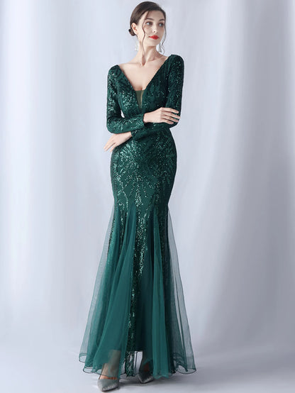 Sequin Dresses - Sexy backless maxi sequin summer dress women 2024 elegant luxury mesh wedding party dress long sleeve evening dresses vestidos