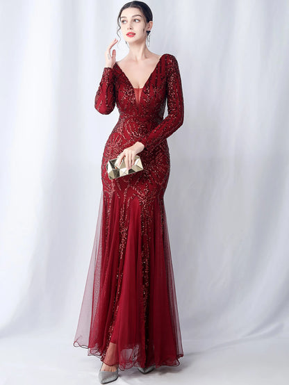 Sequin Dresses - Sexy backless maxi sequin summer dress women 2024 elegant luxury mesh wedding party dress long sleeve evening dresses vestidos