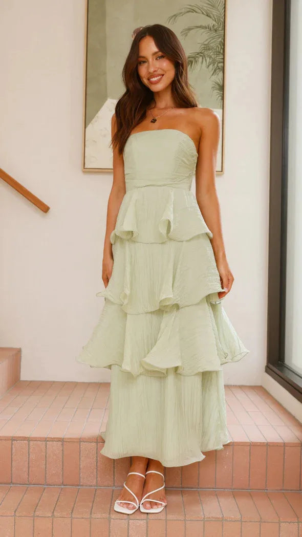 Elegant Dresses - Women's Elegant Tube Top Party Cake Dress Sexy Backless Fashion Solid Color Multi-layered Hem Banquet Dresses Vacation Vestidos