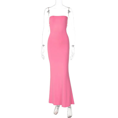 Pink Backless Maxi Dress Women Sexy Strapless Sleeveless Bodycon Dress Party Outfits Summer Lace-up Holidays Dress 2024