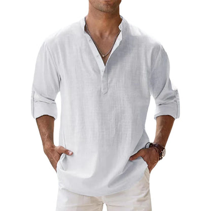 Men Shirts - New Cotton Linen Shirts for Men Casual Shirts Lightweight Long Sleeve Henley Beach Shirts Hawaiian T Shirts for Men