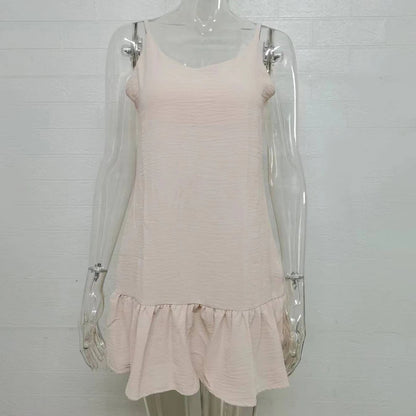 Cami Dresses - Fashion Dress Women Casual Loose Summer Non Strech Polyester Regular Short Dress Sleeveless Solid Color V-neck Suspender Women