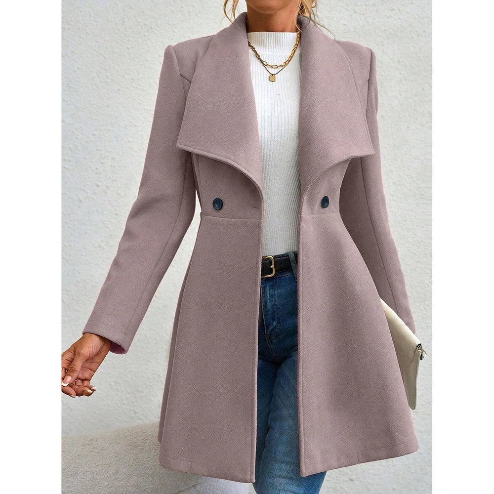 Trench Coats - Coats Winter Solid Color Long Sleeve Lapel Button-Up Work Coats New Year Red Valentine's Day Gift Outerwears
