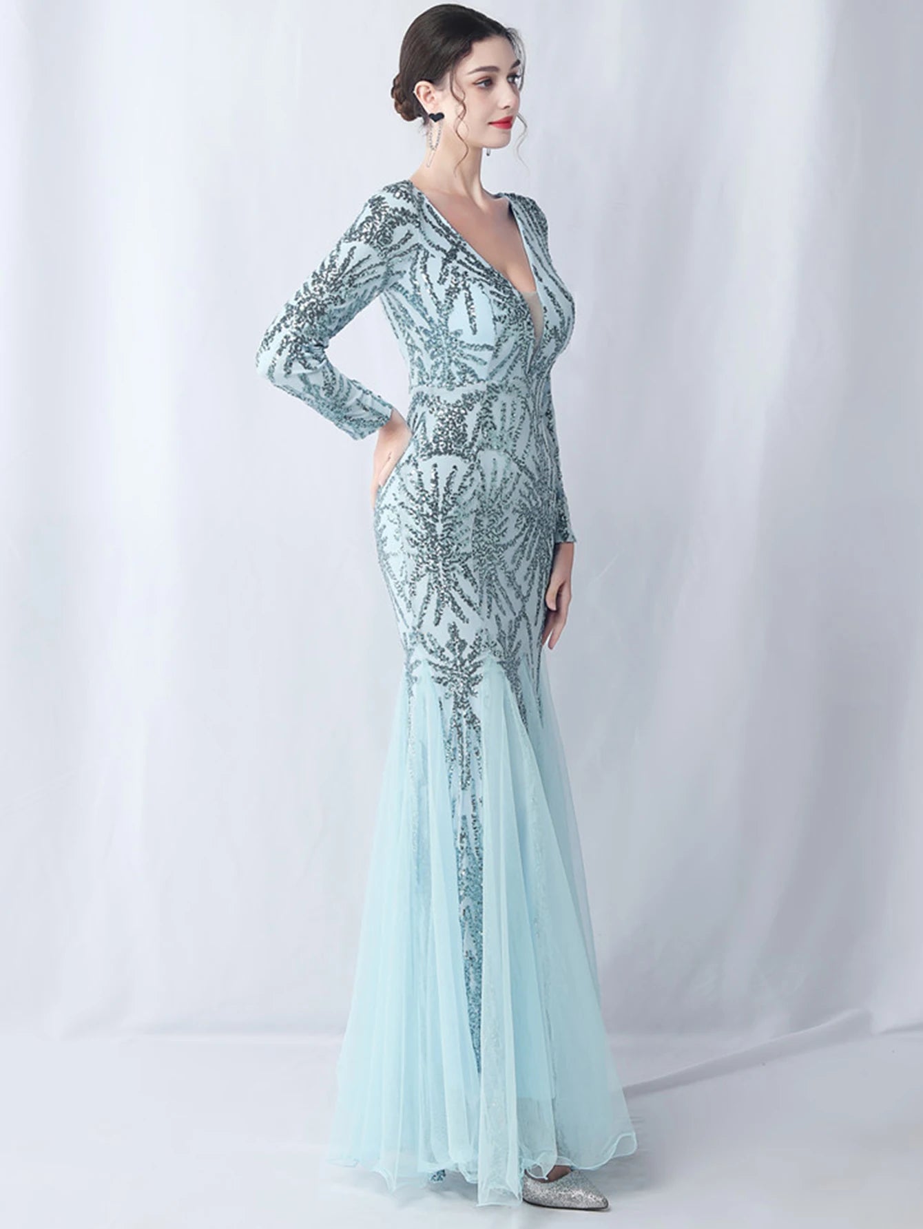 Sequin Dresses - Sexy backless maxi sequin summer dress women 2024 elegant luxury mesh wedding party dress long sleeve evening dresses vestidos