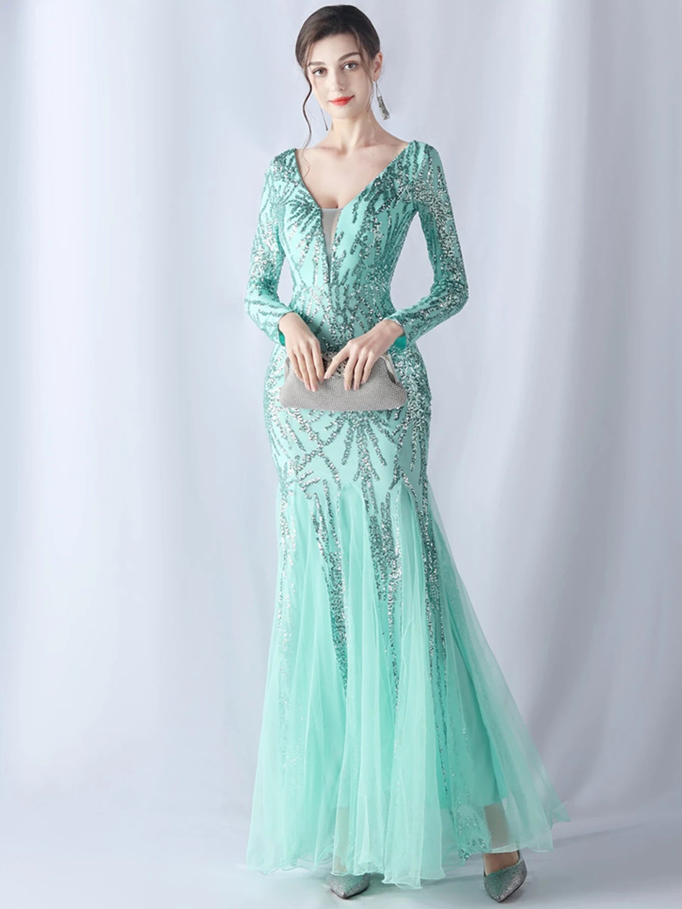 Sequin Dresses - Sexy backless maxi sequin summer dress women 2024 elegant luxury mesh wedding party dress long sleeve evening dresses vestidos